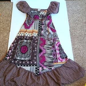 Farinelli Small Black brown purple cap sleeve flowy boho maxi dress